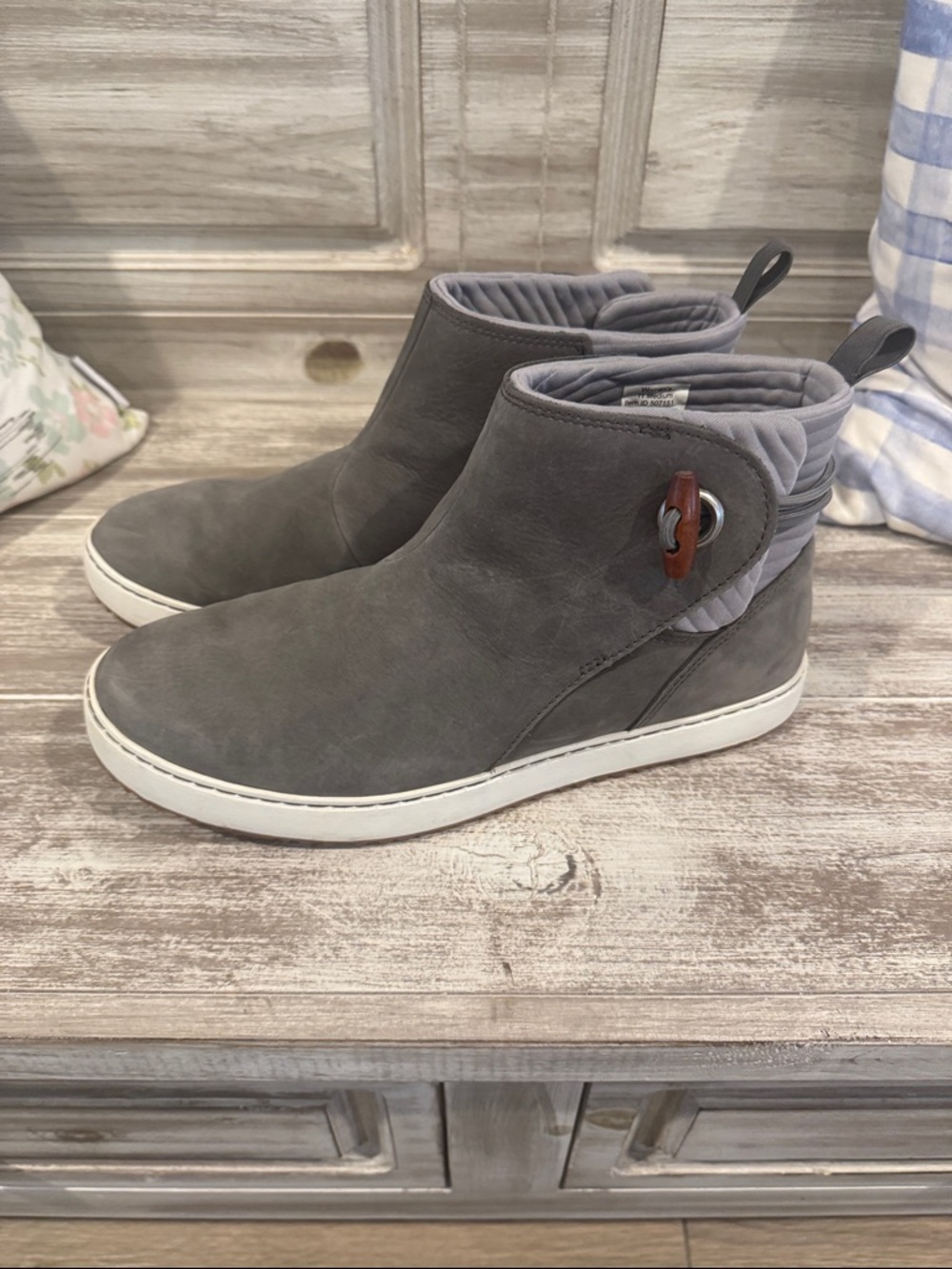 L.L. Bean Gray Quilted-Collar Chukka Booties with White Sole